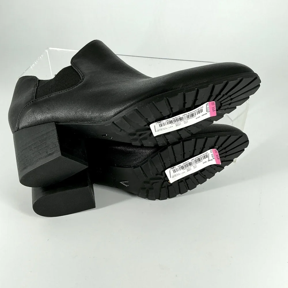Vionic Size 8.5 Black‎ Leather Ankle Bootie Block Heel Lug Sole NEW Belmont $159
